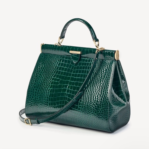 Aspinal of London Large Florence Bag Evergreen Patent Croc - Picture 6 of 15